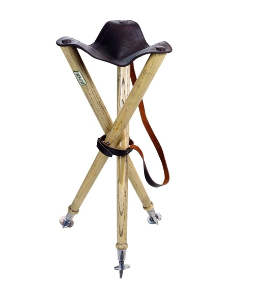 Dreibein  Hocker, Jagdhocker , Klapphocker , Sitzhocker zum Tragen , Mit 3-fach Spitze, Braun